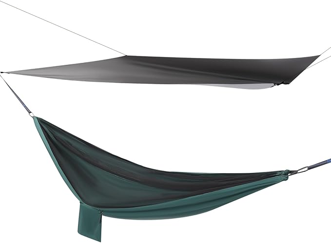 9.5x4.5ft Camping Hammock, Portable Outdoor Hammock Tent with Mosquito Net and Rain Fly Tarp, Backpacking Hammock for Hiking, Outside, Patio, Travel (Black and Blackish Green)