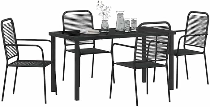 Afuera Living 5 Piece Powder-Coated Steel Patio Dining Set, Black Finish, Rectangular Design, UV-Resistant, Weather-Resistant Outdoor Garden Furniture for Spring and Summer Meals, Seats 4