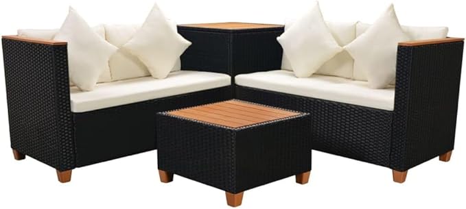 4 Piece Patio Lounge Set with Cushions, Porch Furniture Set Front Porch Furniture Patio Conversation Set Outdoor Sofa Sets for Garden Negotiation Area Piazza Exhibition Poly Rattan Black