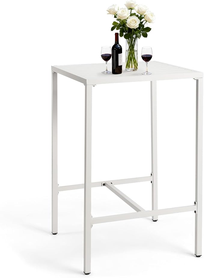 VINGLI 27 Inch Outdoor Bar Table, All-Weather Aluminum Patio Balcony Pub Table for Pool, Blacony, Yard (White)