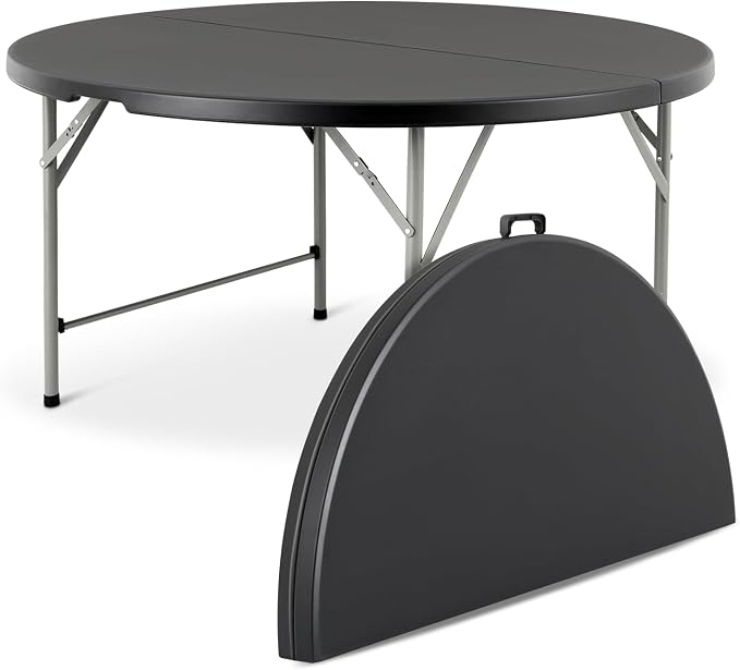 Athena Collection 4.5ft Folding Square Plastic Table, Modern Black Dining Table with Handle, 54" Diameter, 29.5" Height, Indoor/Outdoor Use