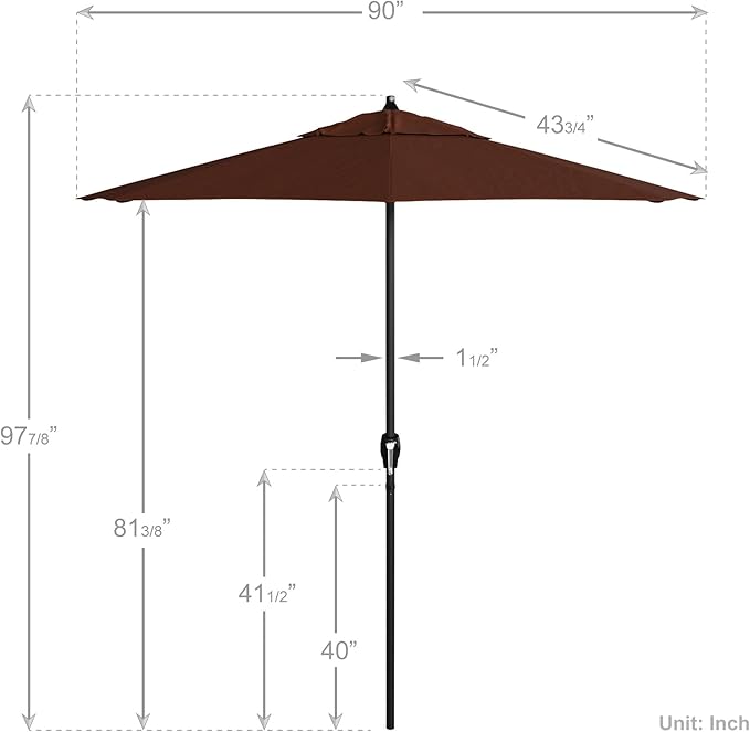 California Umbrella 7.5' Rd Aluminum Patio Umbrella, Crank Lift, Auto Tilt, Black Finish, Terracotta