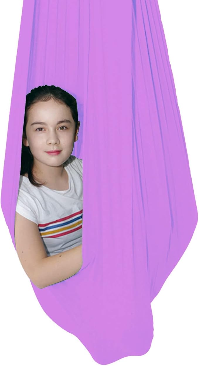 Sensory Swing for adults Indoor kids Therapy Swing Calming Snuggle Hammock durable soft strong fabric swing Best suited for children with SPD Autism and Asperger ( Color : Light purple , Size : 1.5M x