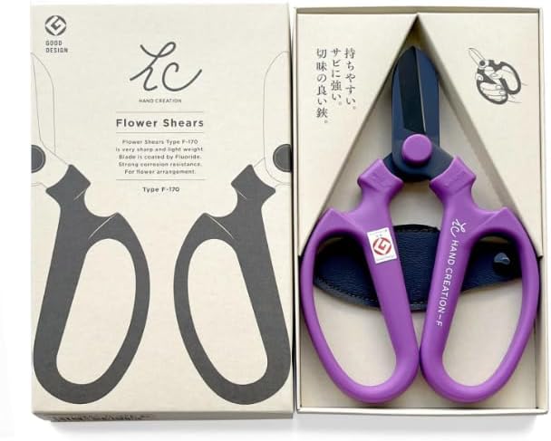 Japanese Floral Scissors Black Blade – SAKAGEN Hand Creation, Premium Fluorine-Coated Anti-Wear Shears, Made in Japan, Flower Shears for Floral Design, ikebana & Gardening, F-170 (Blue)