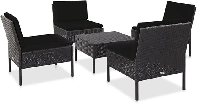 Patio Sofa Set with Cushions,Patio Lounge Set,Outdoor Furniture,Outdoor Furniture Sets,Patio Conversation Sets,for Garden,Deck,Backyard,5 Piece Poly Rattan Black
