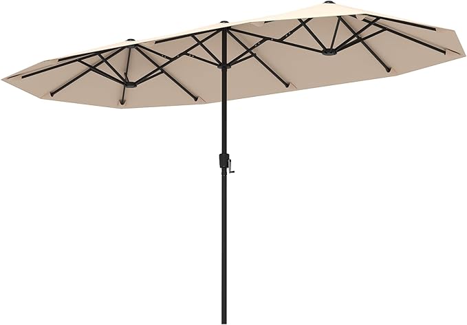 Tangkula 13 FT Large Patio Umbrella, Outdoor Double-Sided Table Market Umbrella w/Crank Handle, 12 Heavy-Duty Ribs, Sun-Protective Rectangular Twin Parasol for Garden Deck Lawn Poolside (Beige)