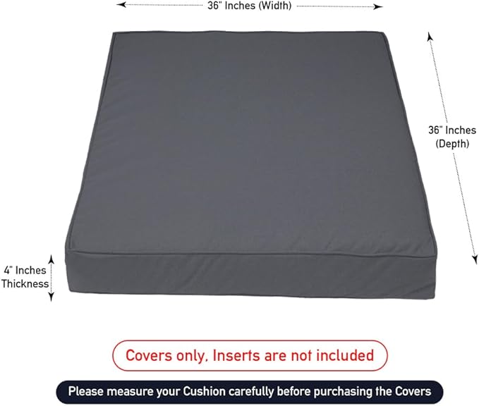 Covers & All Square Outdoor Cushion Covers for Patio Furniture Sets, Water, Tear & UV Resistant Polyester Cushion Slipcover with Zippers (Pack of 2) (36" L x 36" W x 4" Thick, Charcoal Gray)