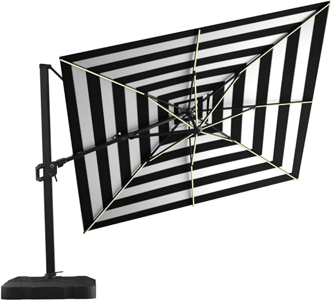 Midtown Umbrellas 9x9 Ft Outdoor Cantilever Patio Umbrella w/Sunbrella Bengali Purple - Tilt 360° Rotate Offset Patio Umbrella, Deck Patio Umbrella, Backyard Umbrella & Garden Umbrella - Black Frame