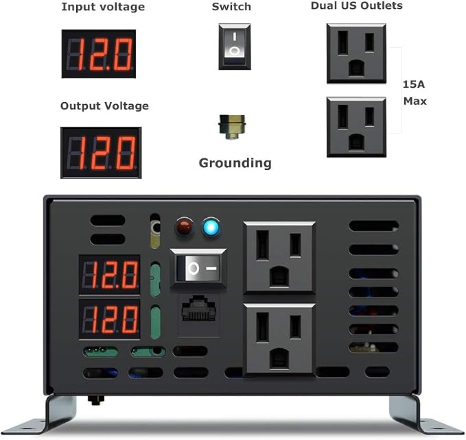 WZRELB 500W 12V 120V Pure Sine Wave Power Inverter with 2 AC Outlets Wired Remote Control (RBP-50012WR)