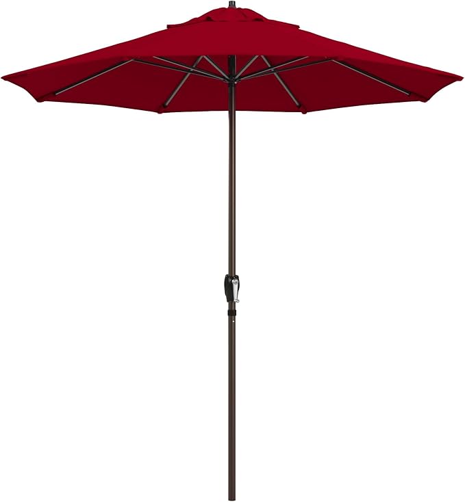 California Umbrella 10-Year Protection 7.5 Ft Outdoor Patio Umbrella, Pacifica Fade-Resistant Fabric, Auto-Tilt, Heavy Duty Aluminum Frame, 8 Reinforced Ribs for Pool or Deck, Bronze Pole, Red