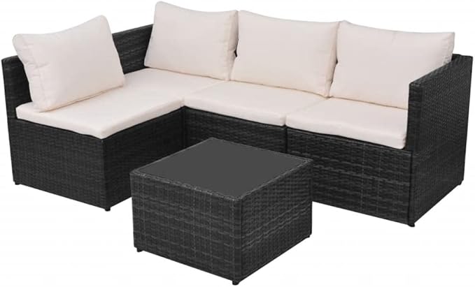 Patio Lounge Set with Cushions,Outdoor Patio Furniture,Conversation Furniture,Patio Furniture Sets,for Terrace,Garden,Backyard,5 Piece Poly Rattan Black