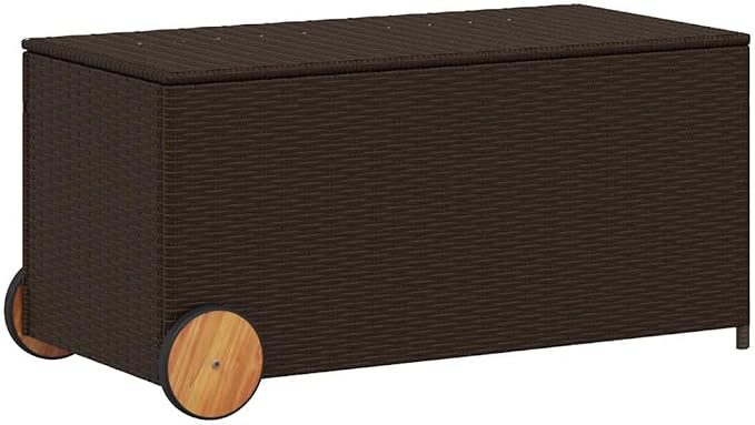 Modern Garden Storage Box Brown with Wheels Medium Rolling Outdoor Storage Box for Cushions Blankets and Pillows
