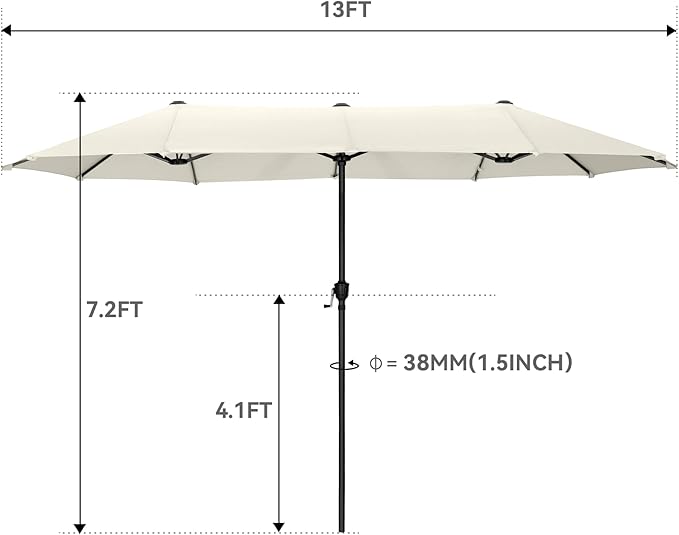 GREEN PARTY 13ft Rectangle Patio Umbrella, Double Sided Outdoor Table Umbrella with Crank & 1.5" Pole, Large Market Umbrella for Poolside Garden Deck Backyard, Ivory