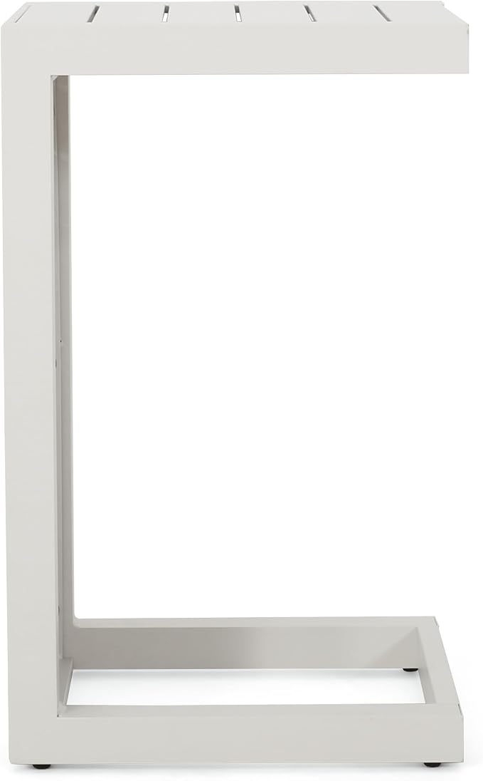 Cape Coral Alu C-Shaped Table White Outdoor Side Table 14.5" W x 15" D x 24" H Aluminum Frame White