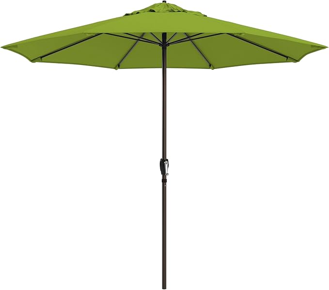California Umbrella 12-Year Protection 9-Ft Outdoor Patio Umbrella, Sunbrella Fade-Resistant Fabric, Auto-Tilt, Heavy Duty Aluminum Frame, 8 Reinforced Ribs for Pool or Deck, Bronze Pole, Macaw
