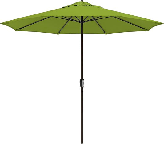 California Umbrella 12-Year Protection 9-Ft Outdoor Patio Umbrella, Sunbrella Fade-Resistant Fabric, Auto-Tilt, Heavy Duty Aluminum Frame, 8 Reinforced Ribs for Pool or Deck, Bronze Pole, Macaw