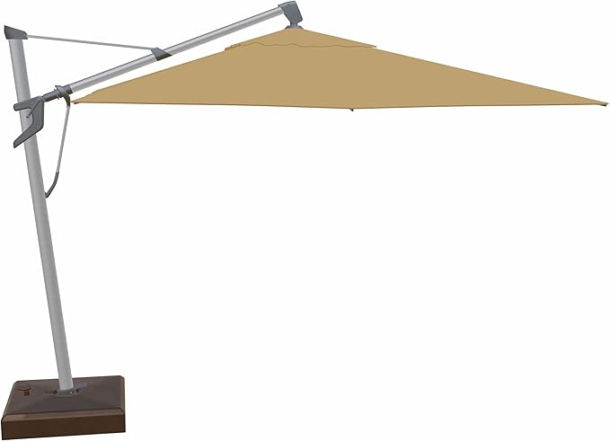 Treasure Garden AKZ PLUS Cantilever Umbrella – 10ft x 13ft Rectangular Offset Patio Umbrella – 360° Rotation & Multi-Angle Tilt – Silver Shadow Aluminum Frame with Bronze Rolling Base (Sunbrella, Heather Beige)