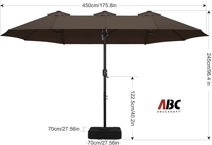 ABCCANOPY 15FT Double-Sided Aluminum Table Patio Umbrella Garden Large Umbrella,Swimming Pool 12+Colors,Brown