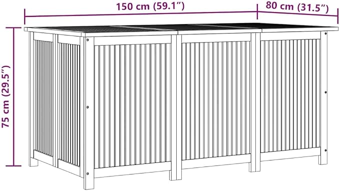Garden Storage Box Solid Wood Acacia 150x80x75 cm Outdoor Patio Deck Cushion Bench Chest with Water-Resistant Lid for Backyard Yard Furniture Organization