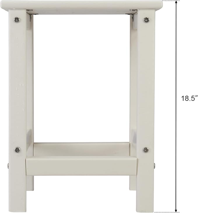 Beach Outdoor Side Table with 2 Layer Storage, Plastic Waterproof and UV Resistant HDPE Adirondack Coffee End Tables, All Weather for Patio, Backyard, Pool, Indoor Use (Square, White)