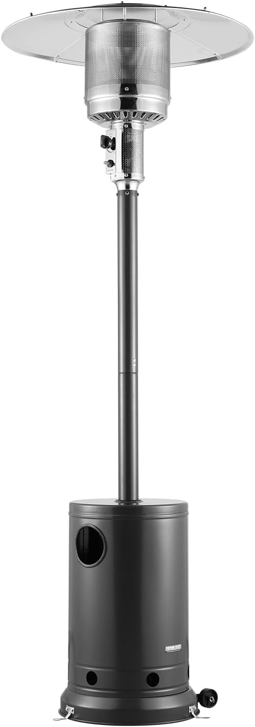 VEVOR 50000BTU Propane Patio Heater for Outdoor Use With Round Table Design, Metal Burner and Wheels - Tall Hammered Flame Heater for Party, Backyard, Garden, Silver Gray