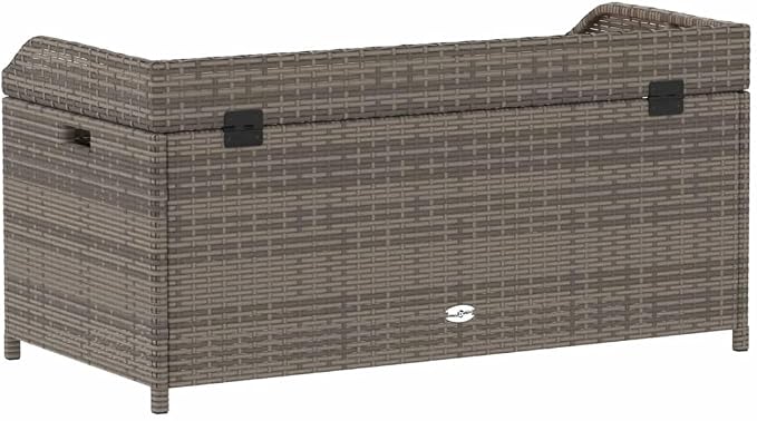 Gecheer Patio Rattan Deck Box Storage Bench Gray 39.4"x19.7"x20.5" Poly Rattan and Acacia Wood
