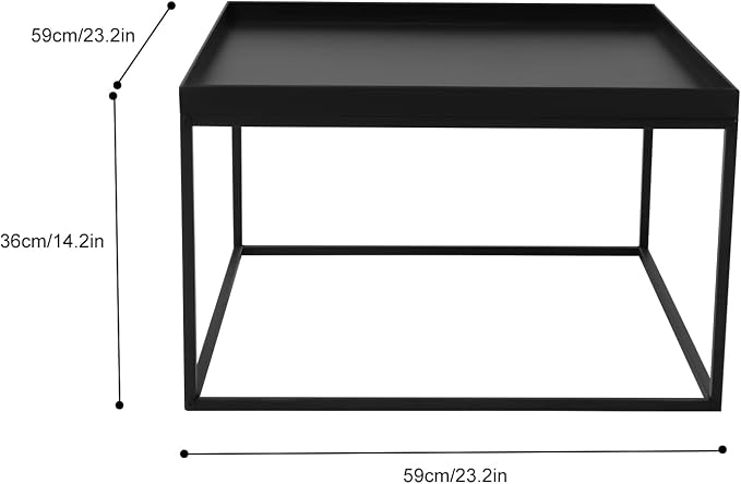 Tray Metal End Table, Sofa Table Small Side Table, Accent Coffee Table, Waterproof Outdoor & Indoor Snack Table, 23.2" L x 23.2" W x 14.2" H, Black