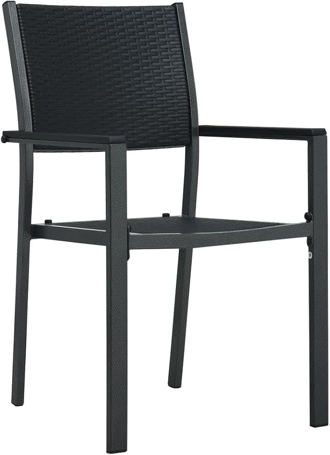 3 Piece Patio Dining Set Black Outdoor Table and Chairs for Garden Balcony Steel Glass Top Rattan Design