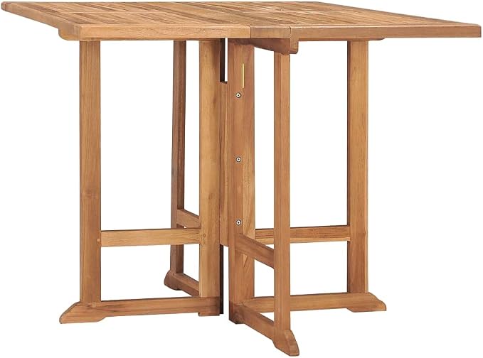 vidaXL Solid Teak Wood Folding Patio Dining Table - Weather Resistant Outdoor Furniture with Space-Saving Design and Fine Sanded Finish