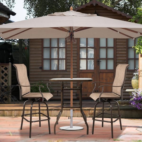Outdoor Bar Table with Umbrella Hole, End Table with Glass Top, Patio Coffee Bistro Table for Indoor Garden Porch Balcony (Brown, Square 31x31x40in)