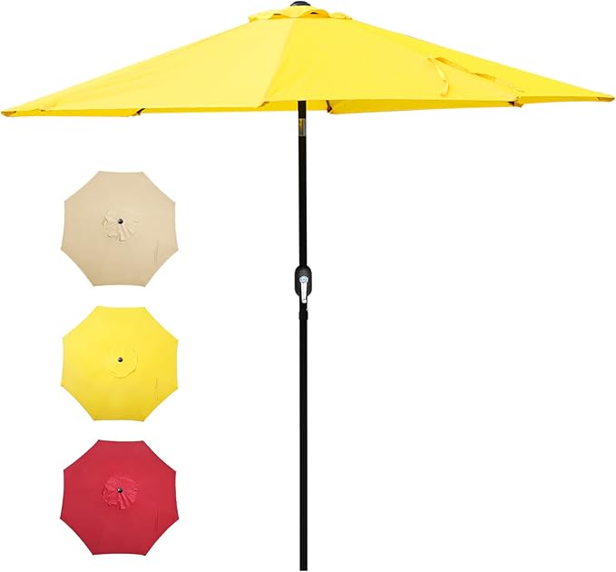 9FT Patio Umbrella Outdoor Table Market Umbrella with Push Button Tilt & Crank, 8 Sturdy Ribs Waterproof UV Protection Fade-Resistant for Garden, Deck, Backyard, Pool