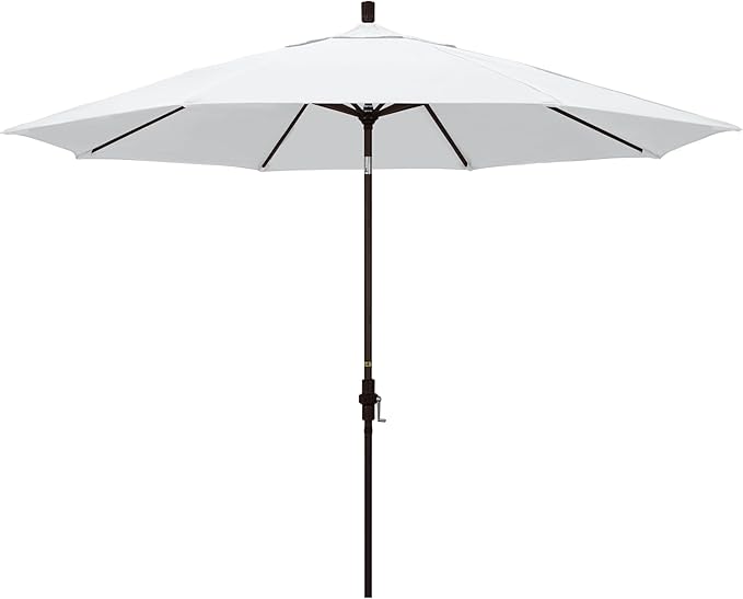 California Umbrella 11Ft Premium Patio Umbrella, Hand-Crank, Tilt-Collar, Bronze Frame, Solution Dyed White Fabric