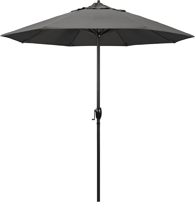 California Umbrella 7.5' Rd Aluminum Patio Umbrella, Crank Lift, Auto Tilt, Black Finish