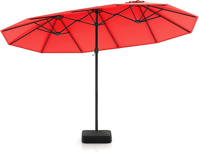 Tangkula 15FT Double-Sided Patio Umbrella with Base, Extra-Large Market Umbrella W/Crank System, Outdoor Twin Umbrella W/ 12-Rib Metal Structure & Air Vents for Garden, Backyard, Poolside