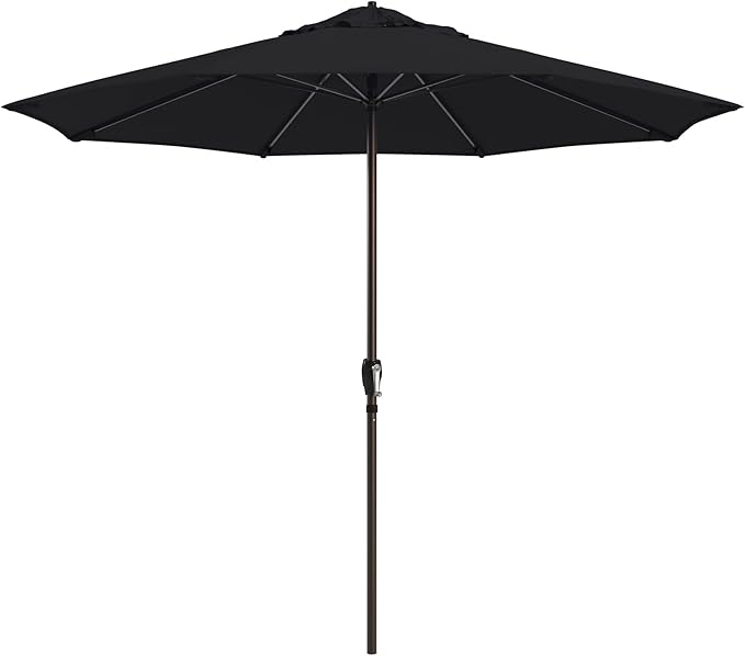 California Umbrella 12-Year Protection 9-Ft Outdoor Patio Umbrella, Sunbrella Fade-Resistant Fabric, Auto-Tilt, Heavy Duty Aluminum Frame, 8 Reinforced Ribs for Pool or Deck, Bronze Pole, Black