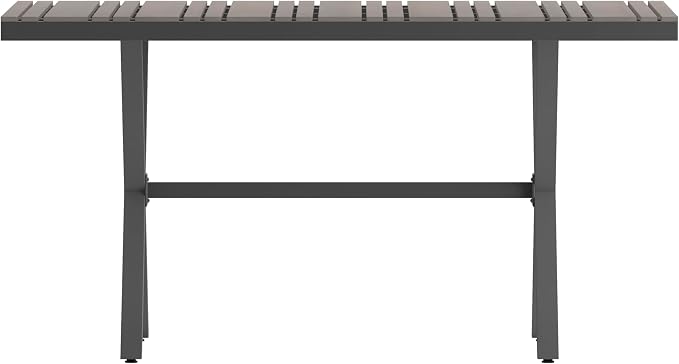 Flash Furniture Finch Commercial Grade X-Frame Outdoor Dining Table 59" x 35.5" with Faux Teak Poly Slats and Metal Frame, Gray/Gray