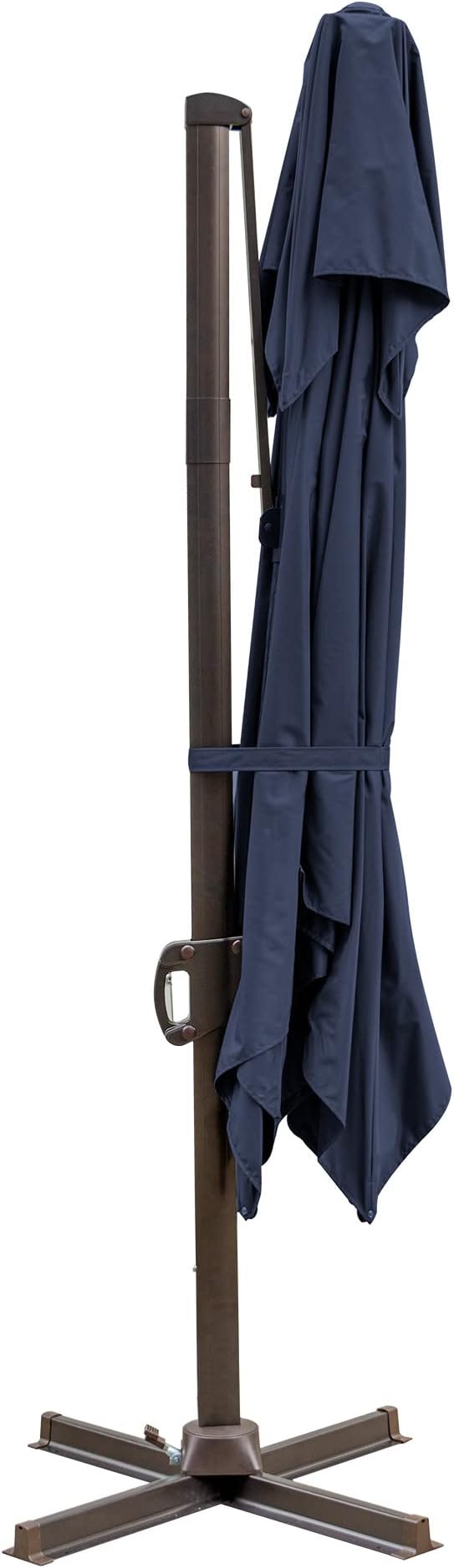 HomeRoots 10' Navy Blue Polyester Square Tilt Cantilever Patio Umbrella with Stand
