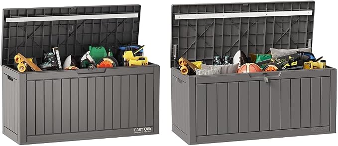 EAST OAK 60 & 90 Gallon Outdoor Storage Boxes Deck Boxes Waterproof Resin Bins for Patio Cushions Gardening Tools Toys