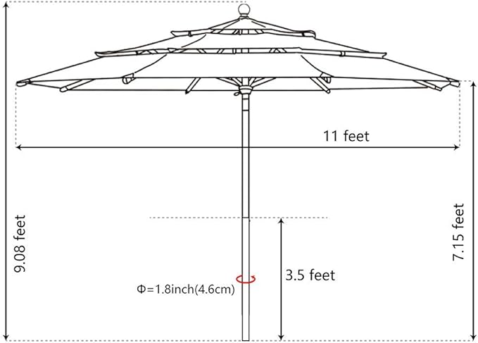 EliteShade USA 10-Year-Non-Fading 11ft 3-Tier Market Patio Umbrella, Commercial Grade Outdoor Table Umbrella with Cylinder Push-Up, Windproof & UPF 50+ UV Protection, Heavy Duty Ventilation for Garden, Deck, Pool, Backyard, Beach & Bistro, Teal