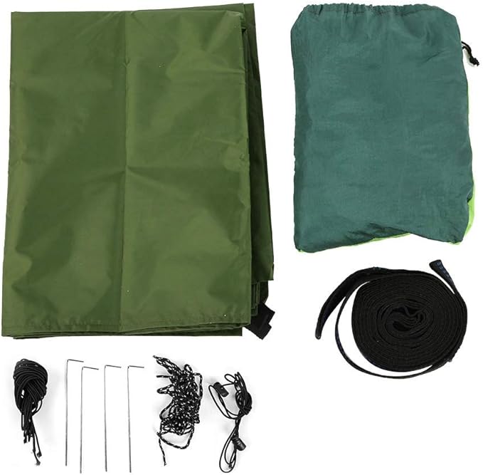 Portable Hanging Camping Hammock with Net Canopy Rain Cover, Outdoor Hammock for Courtyard Garden, 210T Nylon Fabric with Steel Buckle and Tree Rope, Lightweight