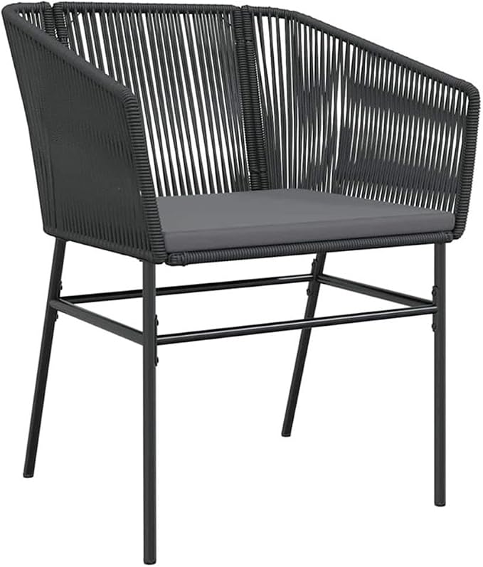 Afuera Living 7-Piece Powder-Coated Steel Garden Dining Set, Black Finish, Rectangular Table with Tempered Glass Top, Outdoor Cushions, Seats 6, Modern Patio Furniture for Balcony, Terrace or Backyard
