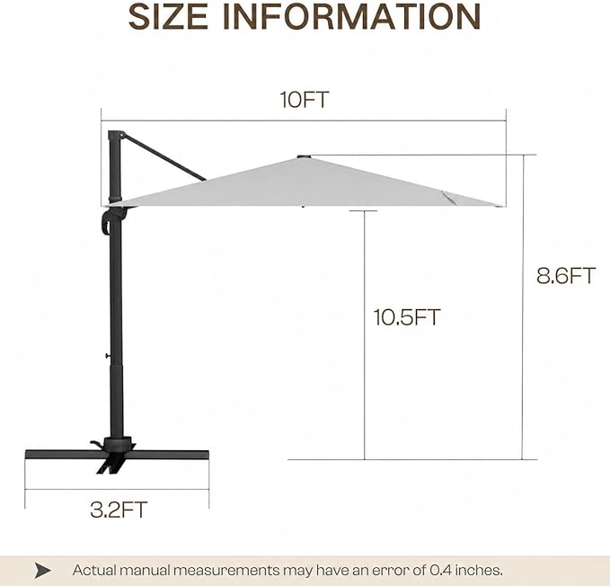 Kingdura 10' X 10' Cantilever Patio Umbrella with Base Included, Large Square Aluminum Outdoor Offset Umbrella with 360-degree Rotation, 4 Position Tilt, UV Protection for Pool Deck Garden Patio (Light grey)