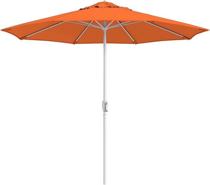 California Umbrella 10-Year Protection 9 Ft Outdoor Patio Umbrella, Pacifica Fade-Resistant Fabric, Auto-Tilt, Heavy Duty Aluminum Frame, 8 Reinforced Ribs for Pool or Deck, White Pole, Tuscan