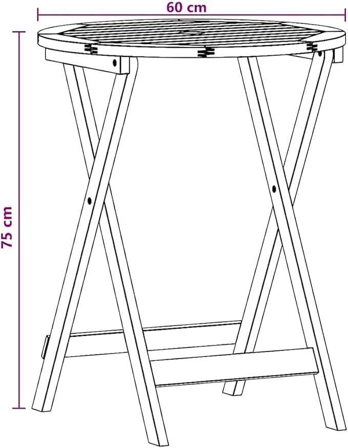 Folding Garden Table, 23.6-Inch Round Patio Bistro Table, Solid Eucalyptus Wood Outdoor Dining Table for Balcony, Deck, and Small Spaces, Brown