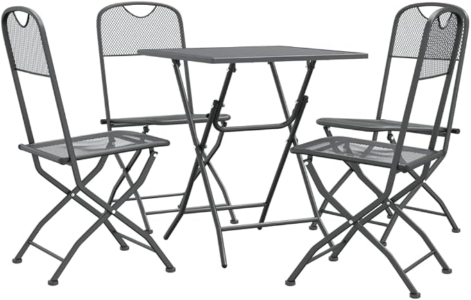 5 Piece Patio Dining Set Expanded Metal Mesh Anthracite | Foldable Design, E-Coating Weather-Proof, Space Saving for Outdoor Use
