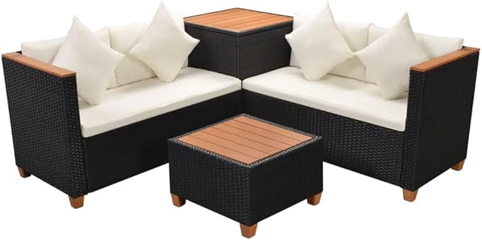4 Piece Patio Lounge Set with Cushions, Porch Furniture Set Front Porch Furniture Patio Conversation Set Outdoor Sofa Sets for Garden Negotiation Area Piazza Exhibition Poly Rattan Black