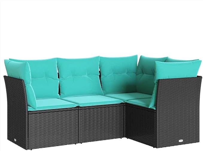 4 Piece Patio Sofa Set with Cushions, Porch Furniture Set Patio Conversation Set Outdoor Sofa Sets Outdoor Dining Sets for Piazza Poolside Negotiation Area Exhibition Black Poly Rattan