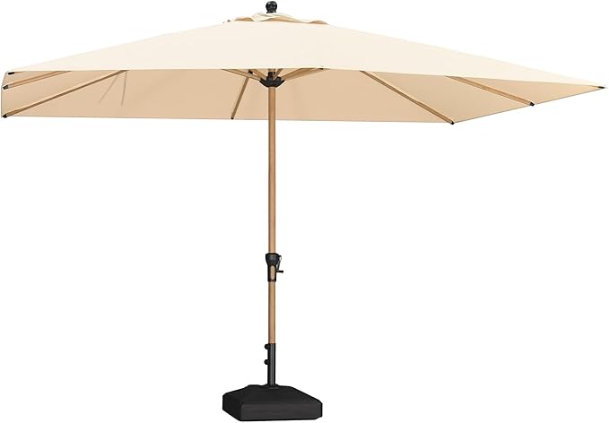 PURPLE LEAF 8' x 11.5' Patio Umbrella with Base Outdoor Umbrella Market Umbrella with Crank & 8 Ribs Aluminum Rectangular Table Umbrella Outdoor Patio for Backyard, Beige