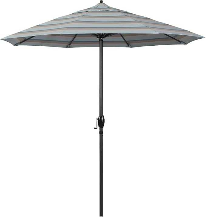 California Umbrella 7.5' Rd Aluminum Patio Umbrella, Crank Lift, Auto Tilt, Black Finish