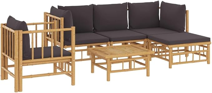 6 Piece Patio Lounge Set with Dark Gray Cushions, Outdoor Dining Sets Patio Conversation Set Porch Furniture Set Sectional Sofa for Negotiation Area Piazza Poolside Garden Bamboo